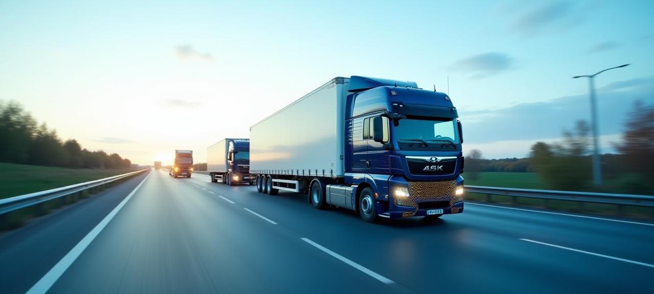 Moderne LKW auf deutscher Autobahn mit digitaler Routenoptimierung